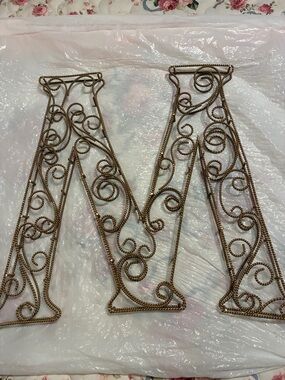Large Decorative Metal Letter M - Gold Scrollwork